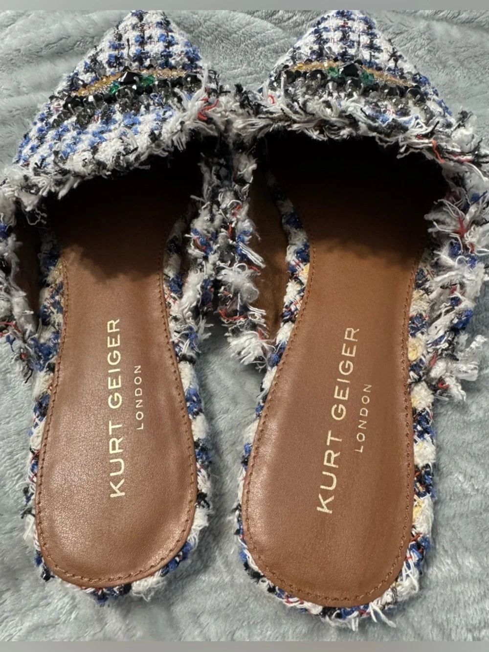 Kurt Geiger London Tweed Evil Eye Mule Flats Pointed Toe EU 42 Designer Slip On - Picture 6 of 11
